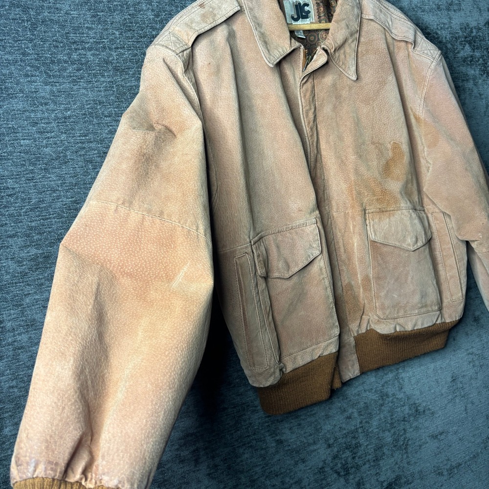 Vintage JLC Suede Leather Bomber Jacket Mens Large Brown Flight Coat Aviator - Picture 8 of 13